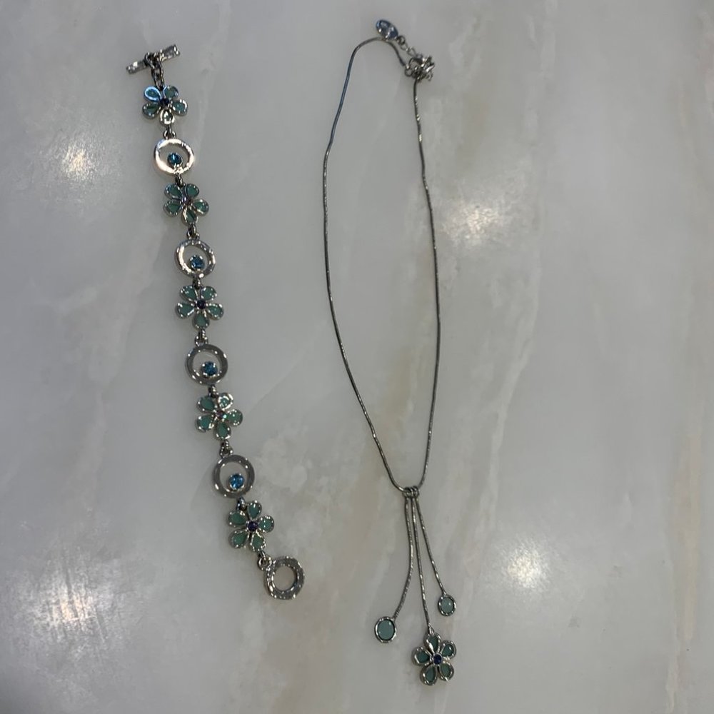 Matching Blue Flower Necklace and Bracelet